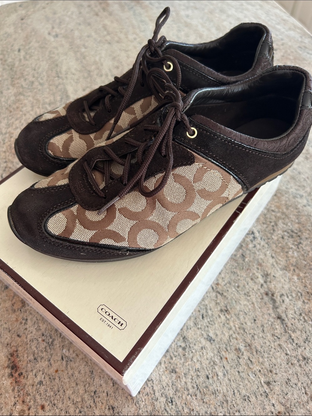 Coach  Brown Signature Logo Lace-Up Sneakers